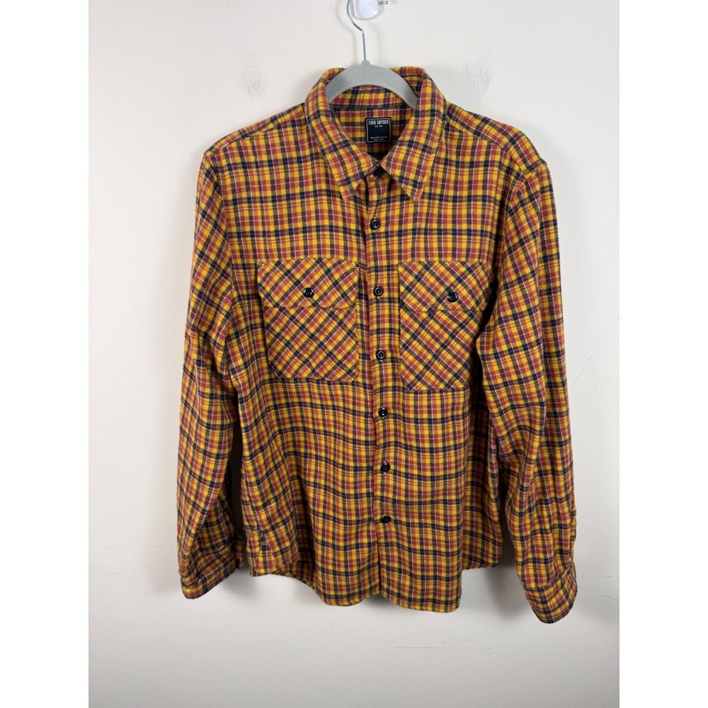 Todd Snyder Mens Yellow Plaid Cotton Flannel Button Down Shirt Medium